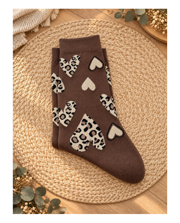 Chaussettes cœurs léopard