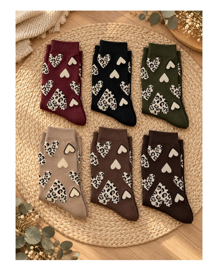Chaussettes cœurs léopard
