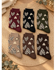 Chaussettes cœurs léopard