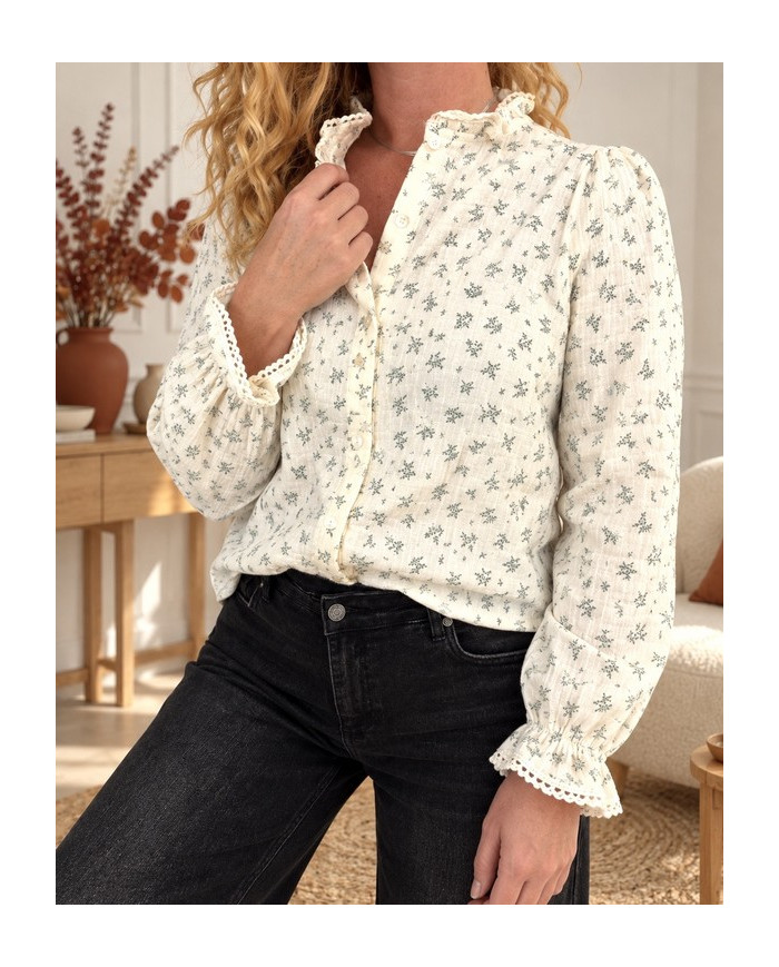 Chemisier fleuri vert Laurine