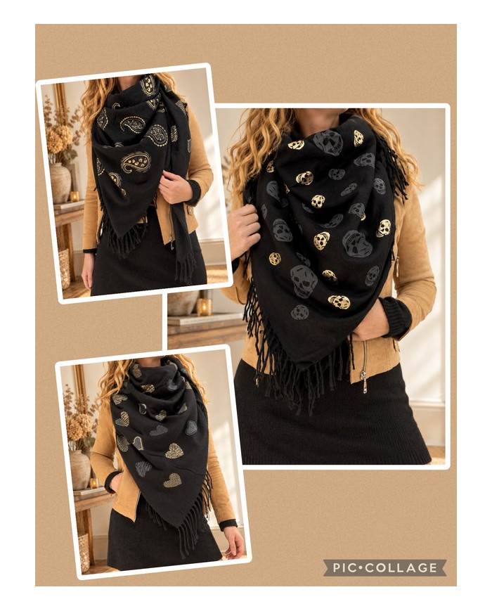 Echarpe chaude patchwork noire Gaya