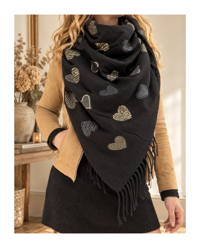 Echarpe chaude patchwork noire Gaya