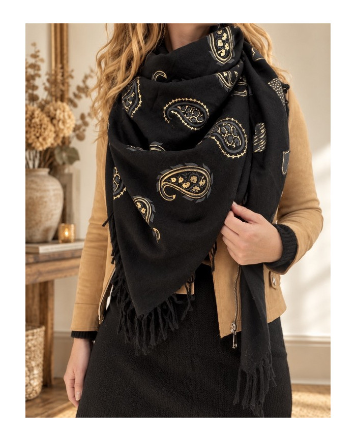 Echarpe chaude patchwork noire Gaya