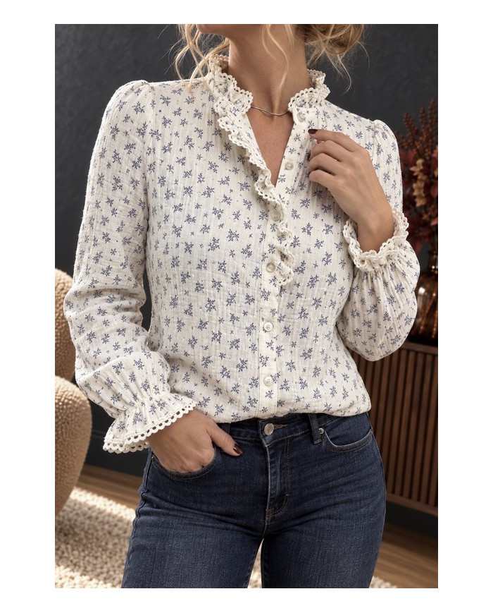 Chemisier fleuri bleu Victorine