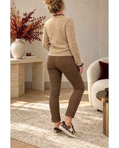 Pantalon tabac boutons bijoux Dario