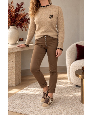 Pantalon tabac boutons bijoux Dario