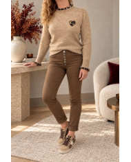 Pantalon tabac boutons bijoux Dario