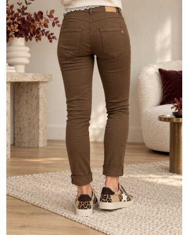 Pantalon tabac boutons bijoux Dario