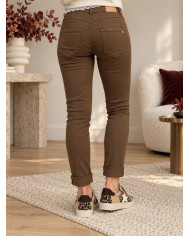 Pantalon tabac boutons bijoux Dario