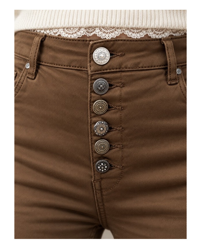 Pantalon tabac boutons bijoux Dario