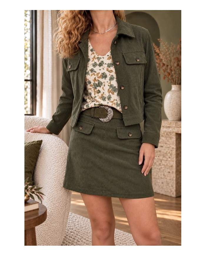 Veste en velours kaki Inès