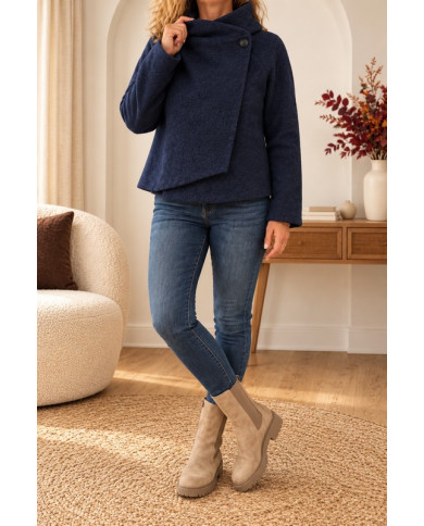 Veste bleu marine à capuche laine bouillie