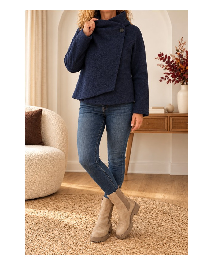 Veste bleu marine à capuche laine bouillie