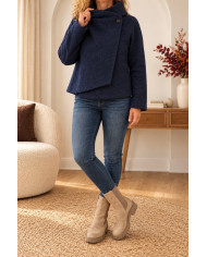 Veste bleu marine à capuche laine bouillie