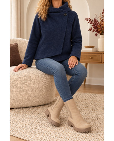 Veste bleu marine à capuche laine bouillie