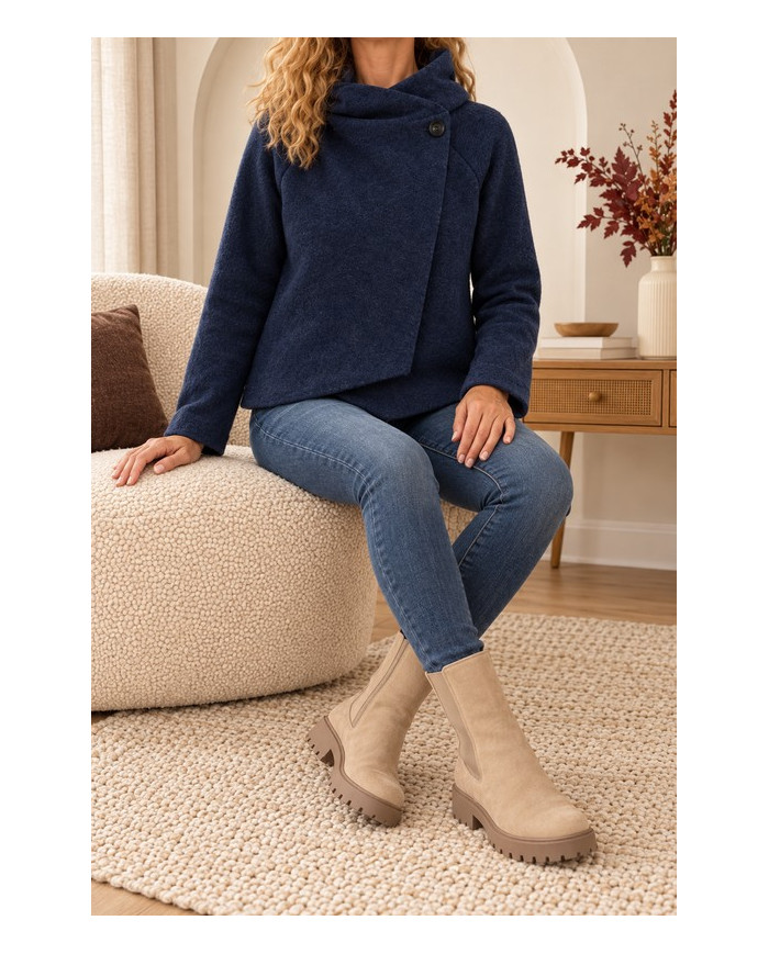 Veste bleu marine à capuche laine bouillie