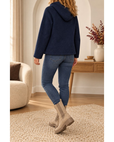 Veste bleu marine à capuche laine bouillie