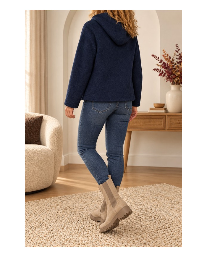 Veste bleu marine à capuche laine bouillie