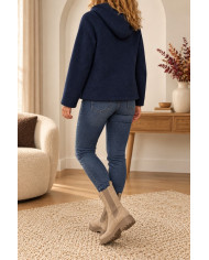 Veste bleu marine à capuche laine bouillie