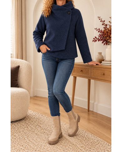 Veste bleu marine à capuche laine bouillie