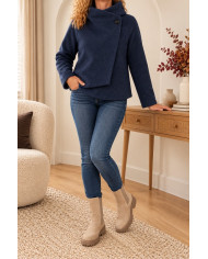 Veste bleu marine à capuche laine bouillie