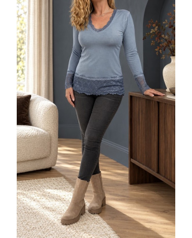 Top léger dentelle bleu jean