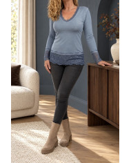 Top léger dentelle bleu jean