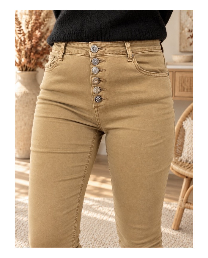 Pantalon taupe boutons bijoux Célio