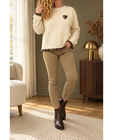 Pantalon taupe boutons bijoux Célio