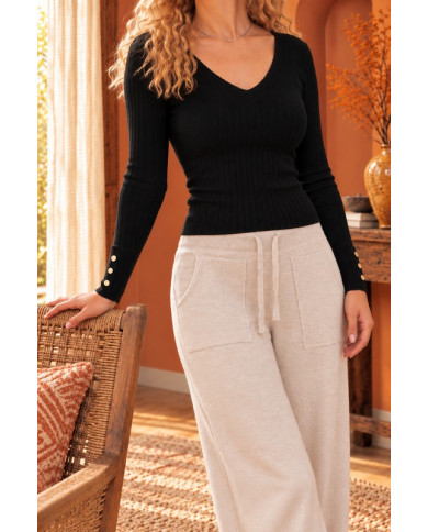 Top en maille noir & boutons dorés Eléa