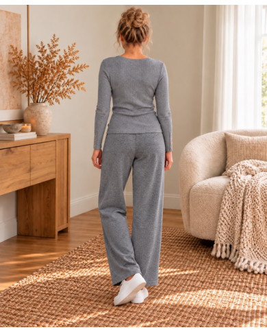Top en maille gris & boutons dorés Ava