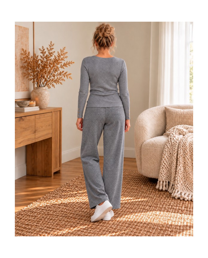 Top en maille gris & boutons dorés Ava