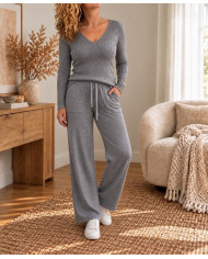 Top en maille gris & boutons dorés Ava