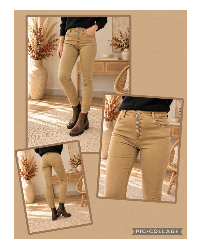 Pantalon taupe boutons bijoux Célio