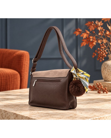 Sac bandoulière cartable chocolat Polka