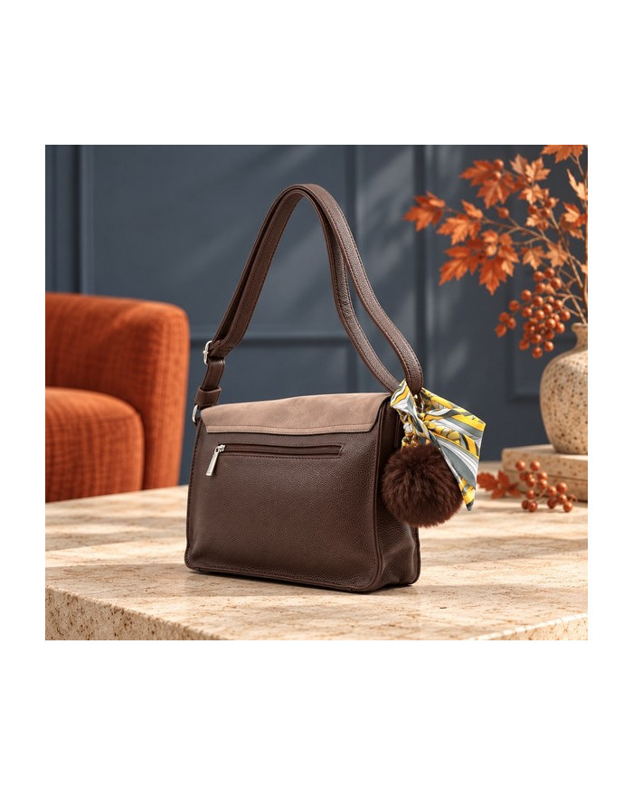 Sac bandoulière cartable chocolat Polka