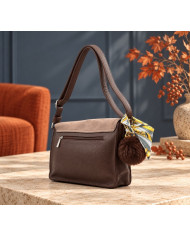 Sac bandoulière cartable chocolat Polka