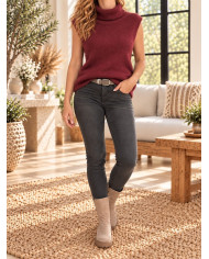 Pull col roulé alpaga sans manches bordeaux