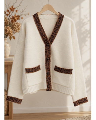 Gilet écru et marron léopard