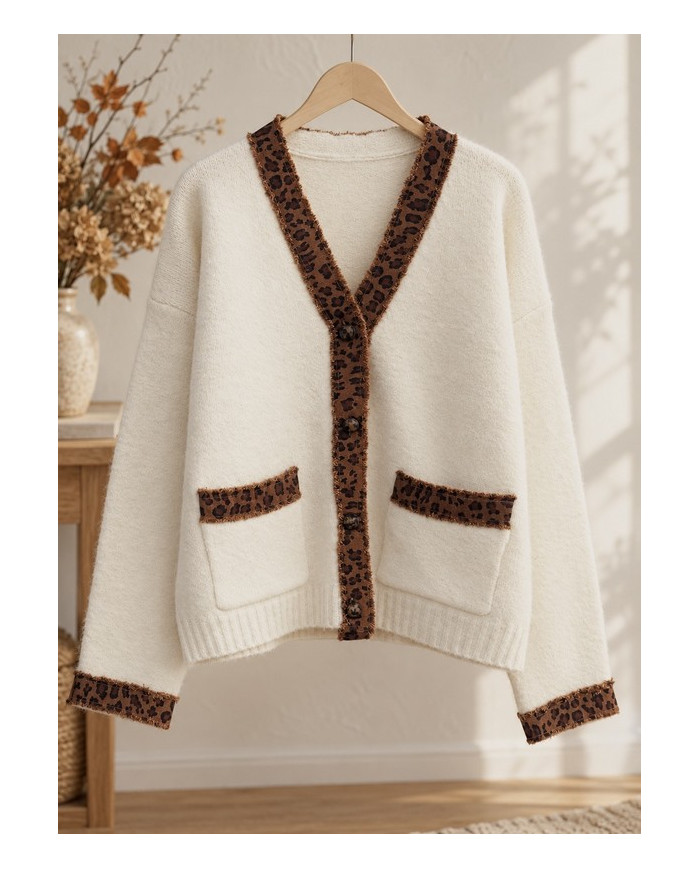 Gilet écru et marron léopard