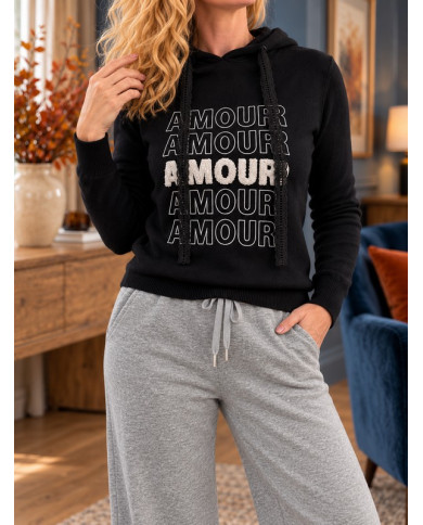 Sweat à capuche noir "Amour"