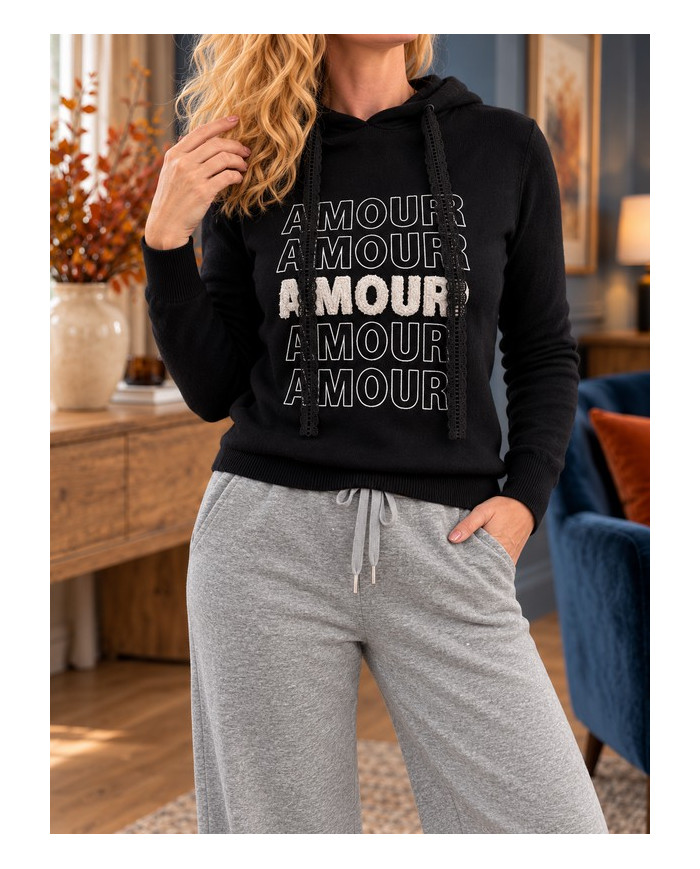 Sweat à capuche noir "Amour"