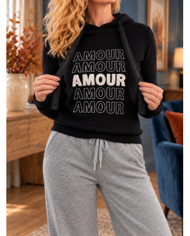 Sweat à capuche noir "Amour"