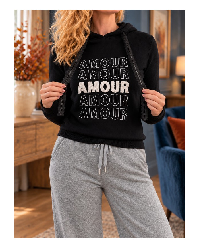 Sweat à capuche noir "Amour"