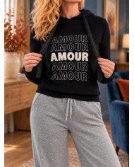 Sweat à capuche noir "Amour"