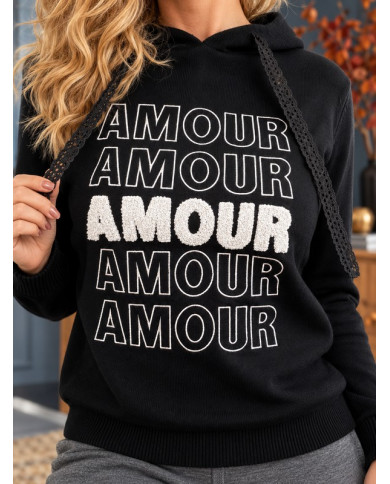 Sweat à capuche noir "Amour"