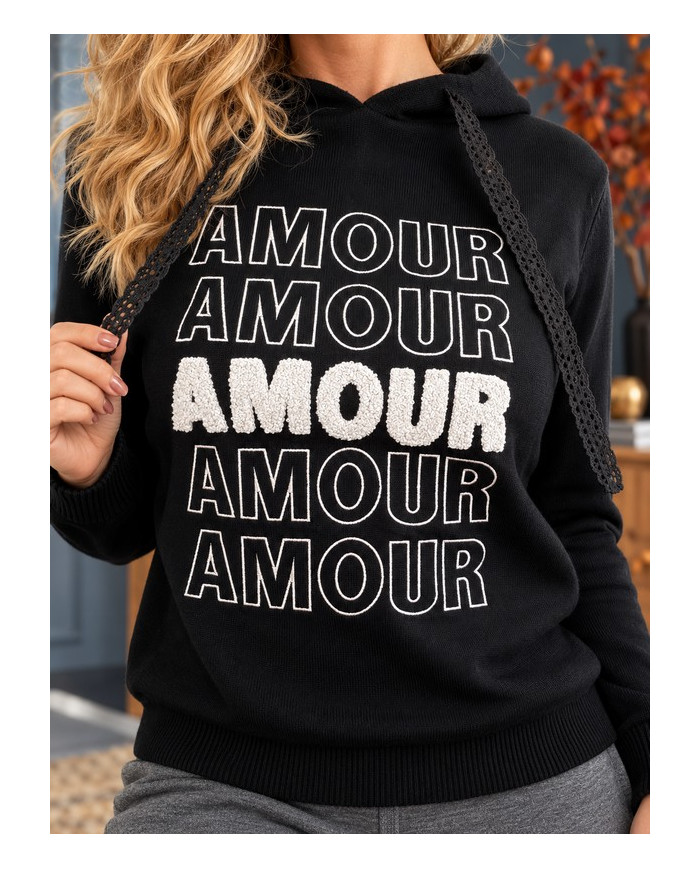 Sweat à capuche noir "Amour"