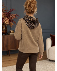Sweat en velours taupe & léopard