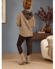 Sweat en velours taupe & léopard