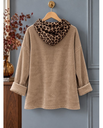 Sweat en velours taupe & léopard